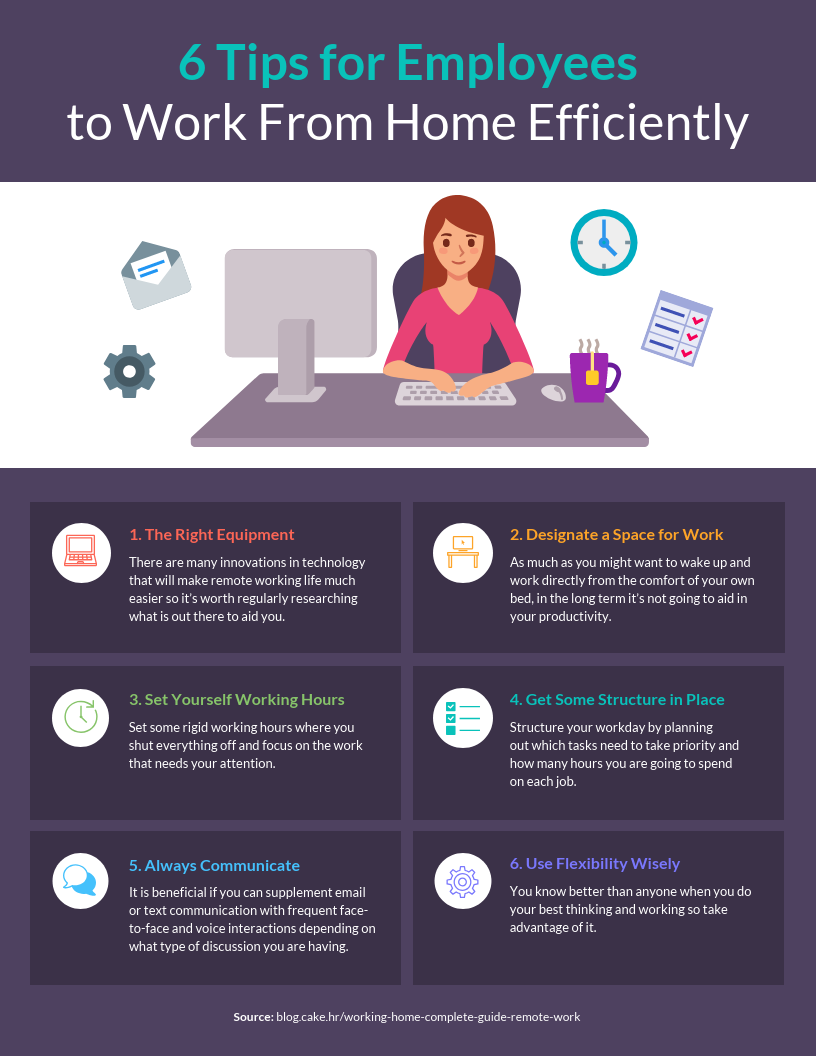 6 Tips for Employees to Work From Home Efficiently_Venngage infographic 6 Tips for Employees to Work From Home Efficiently